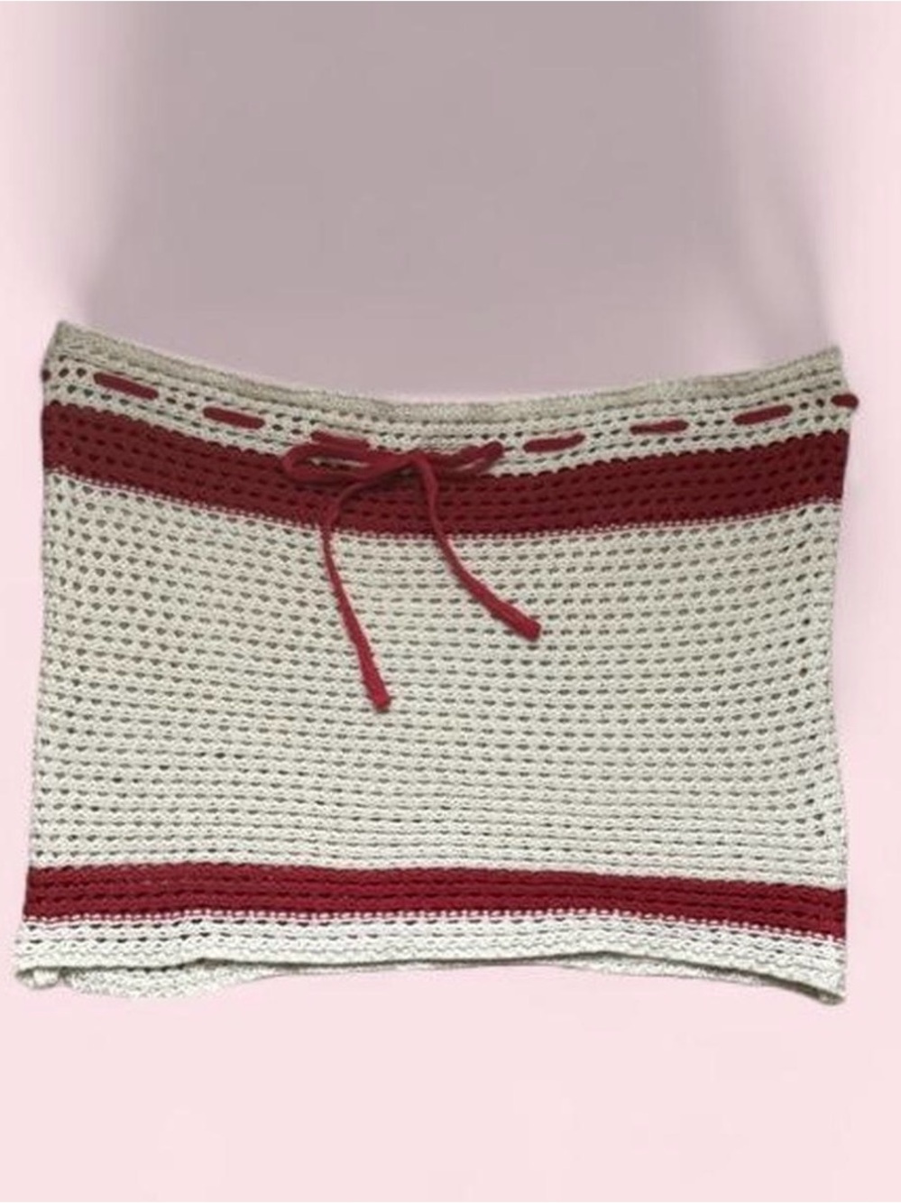 Cream and Red Crochet Knit Women's Tube Top